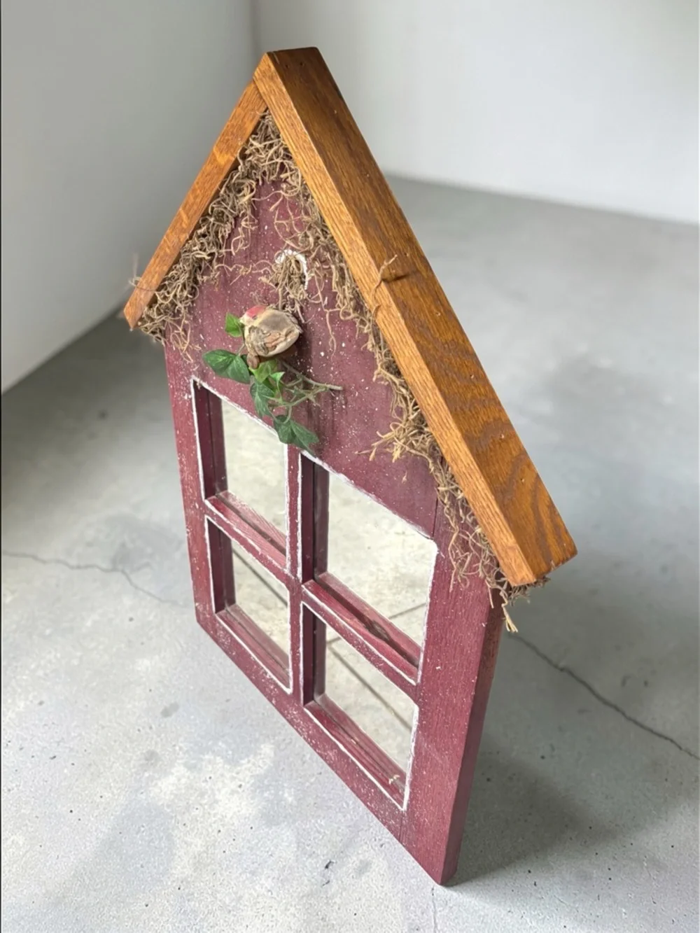 Vintage Handmade Birdhouse Wall Mirror • French Country Farmhouse Rustic Decor